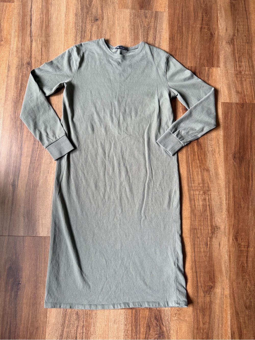 Zara Long Sleeve Olive Green Midi Dress